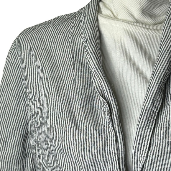 British Khaki Size large 100% Linen Pinstripe Lightweight Nautical Blazer - Picture 2 of 7